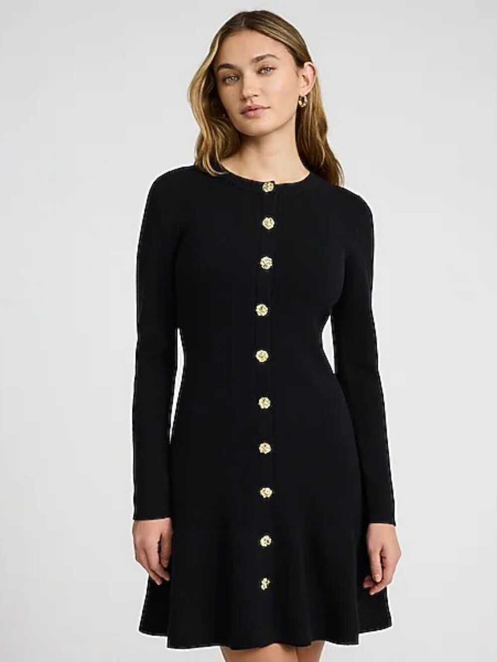 Express Long Sleeve Novelty Button Ruffle Mini Sweater Dress S